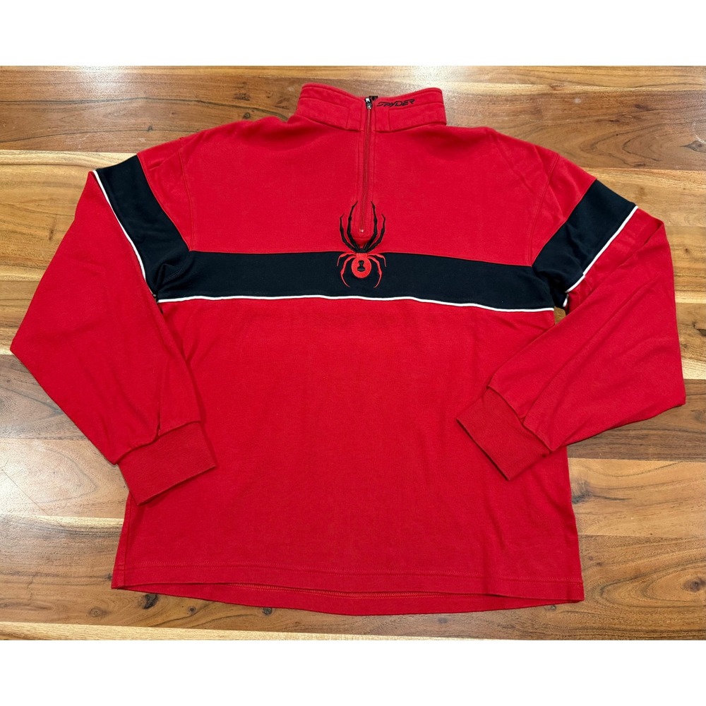 Vintage Spyder 1/4 Zip Pullover Mens M Red Black Spider Logo Retro Y2K Ski